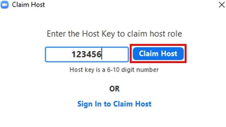 An image of the claim host button